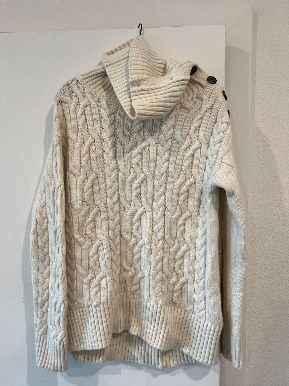Banana Republic Ivory Cable-Knit Cowl-Neck Sweater